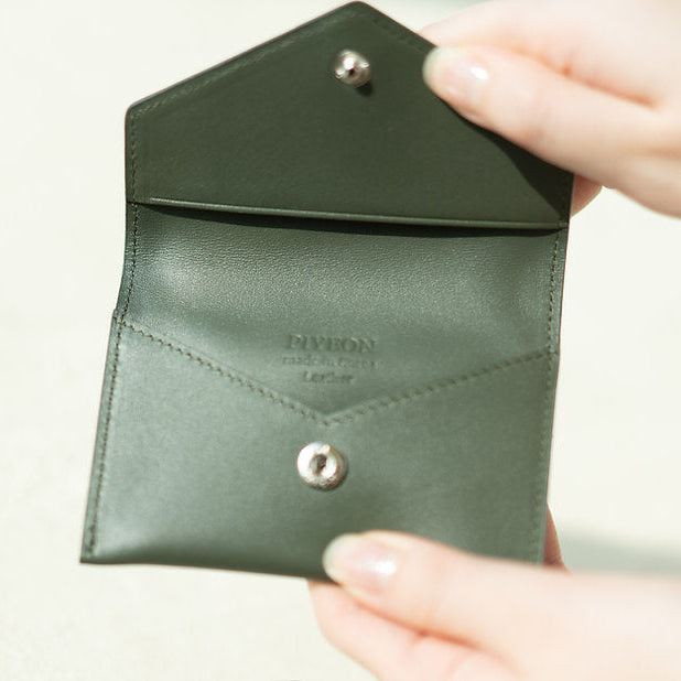 porte de cartes marque coréenne, cuir, dark green, forest green, vert foncé, handmade